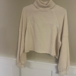 Aerie Turtleneck Cropped Cozy Sweater - Cream